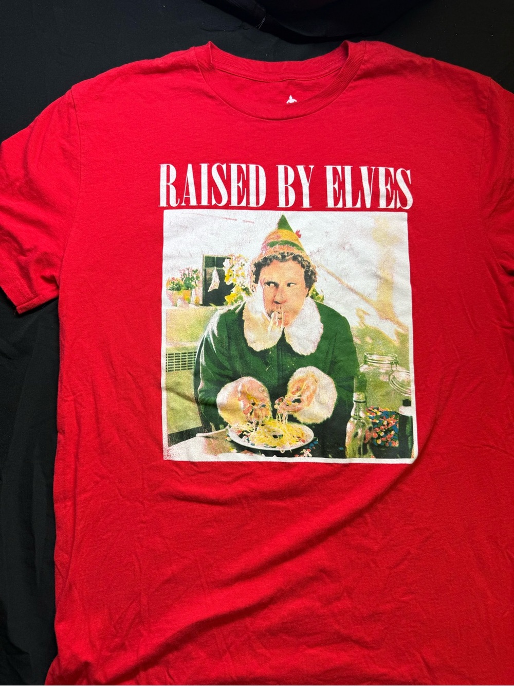 ELF Red 'Raised By Elves' Graphic Short Sleeve Tee